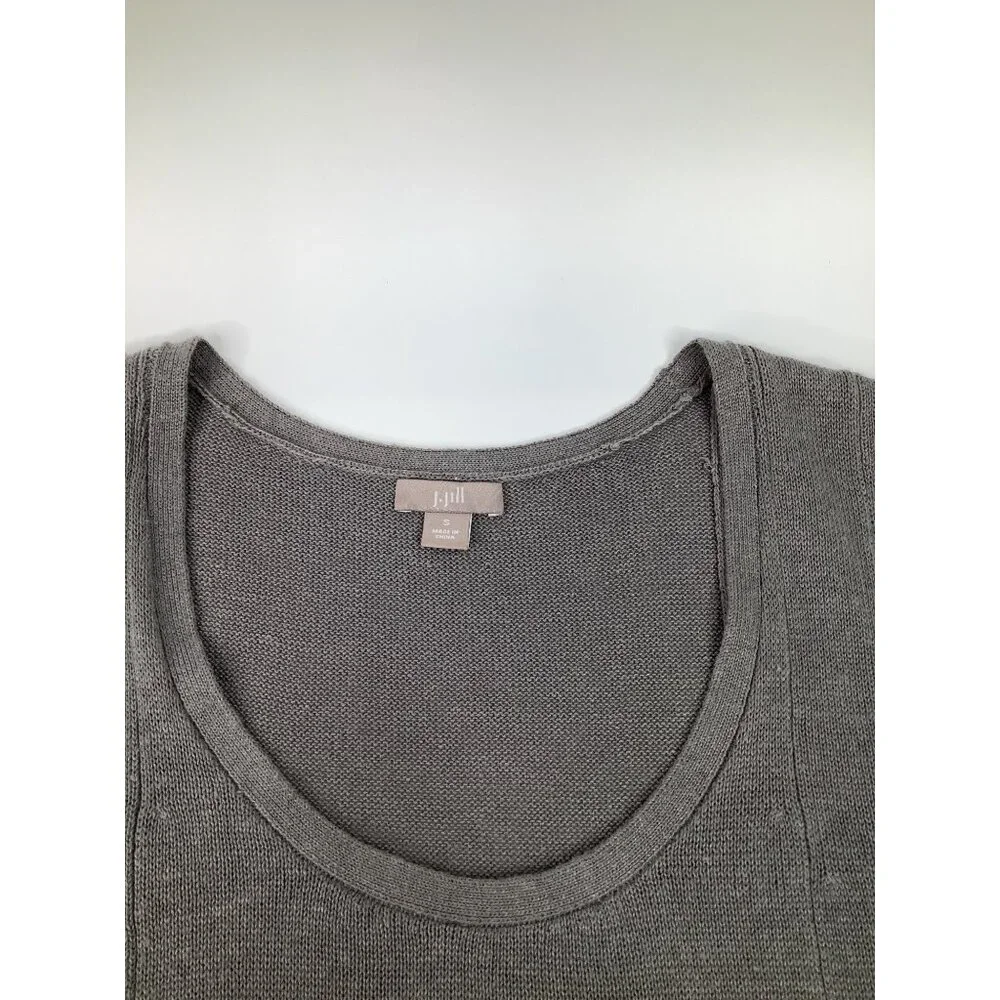 J. Jill Small Gray Short Sleeve Ribbed Hem Knit Dress Oversized Linen Maxi - Picture 7 of 9